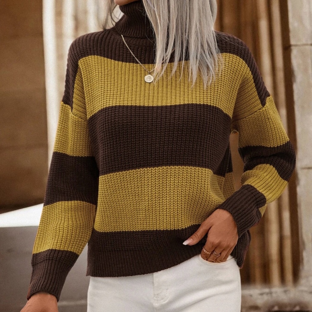 SHEIN Colorblock Turtleneck Drop Shoulder Sweater - NWOT (L) - Picture 10 of 10